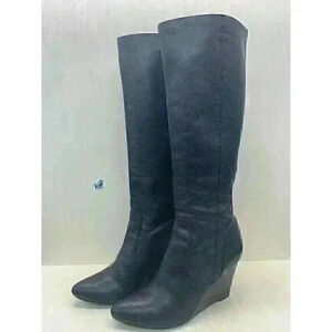 Frye Regina Women’s Black Leather Wedge Tall Boots Size US 8 M